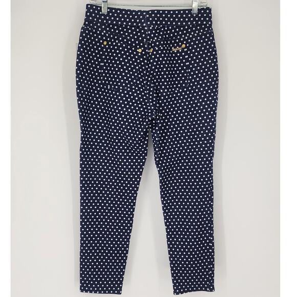 Michael Michael Kors Navy Polka Dot Pull-On Stretch Pants Women’s Size Large - Picture 3 of 12